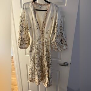 Calypso St. Barth Cream Floral Midi Dress with Olive Accents